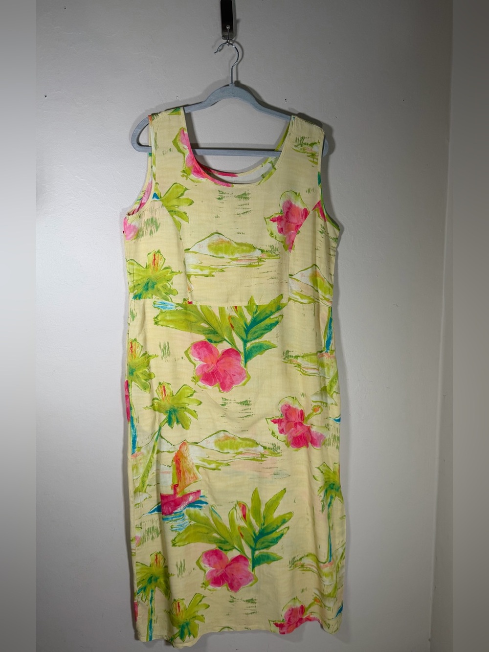Jams World Yellow Tropical Floral Shift Dress with Pink Blooms